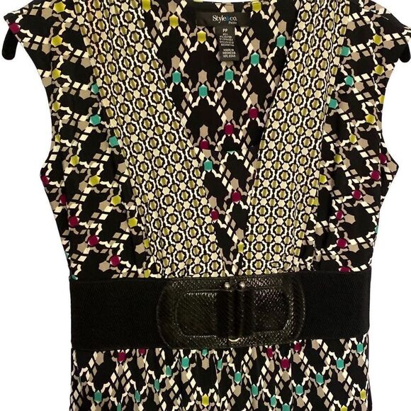 Style & Co Petite Multicolored Sleeveless Dress with Faux Belt Size PP - Picture 4 of 11